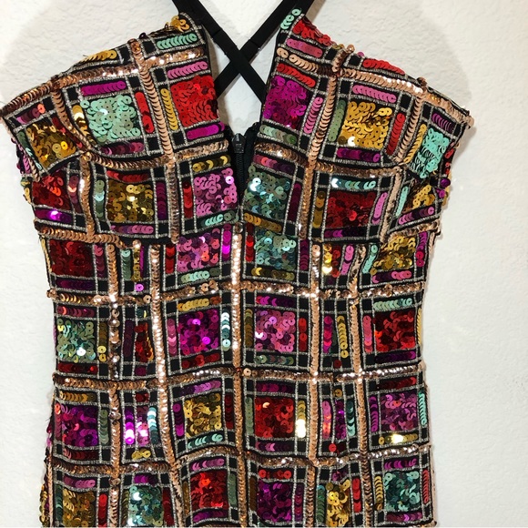 NWOT Dress The Population Rainbow Sequin Mini Dress - Picture 2 of 7